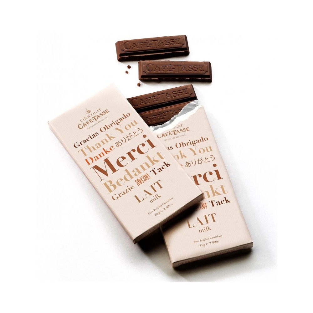Tablette de chocolat au lait edition MERCI 85 g (Café-Tasse)